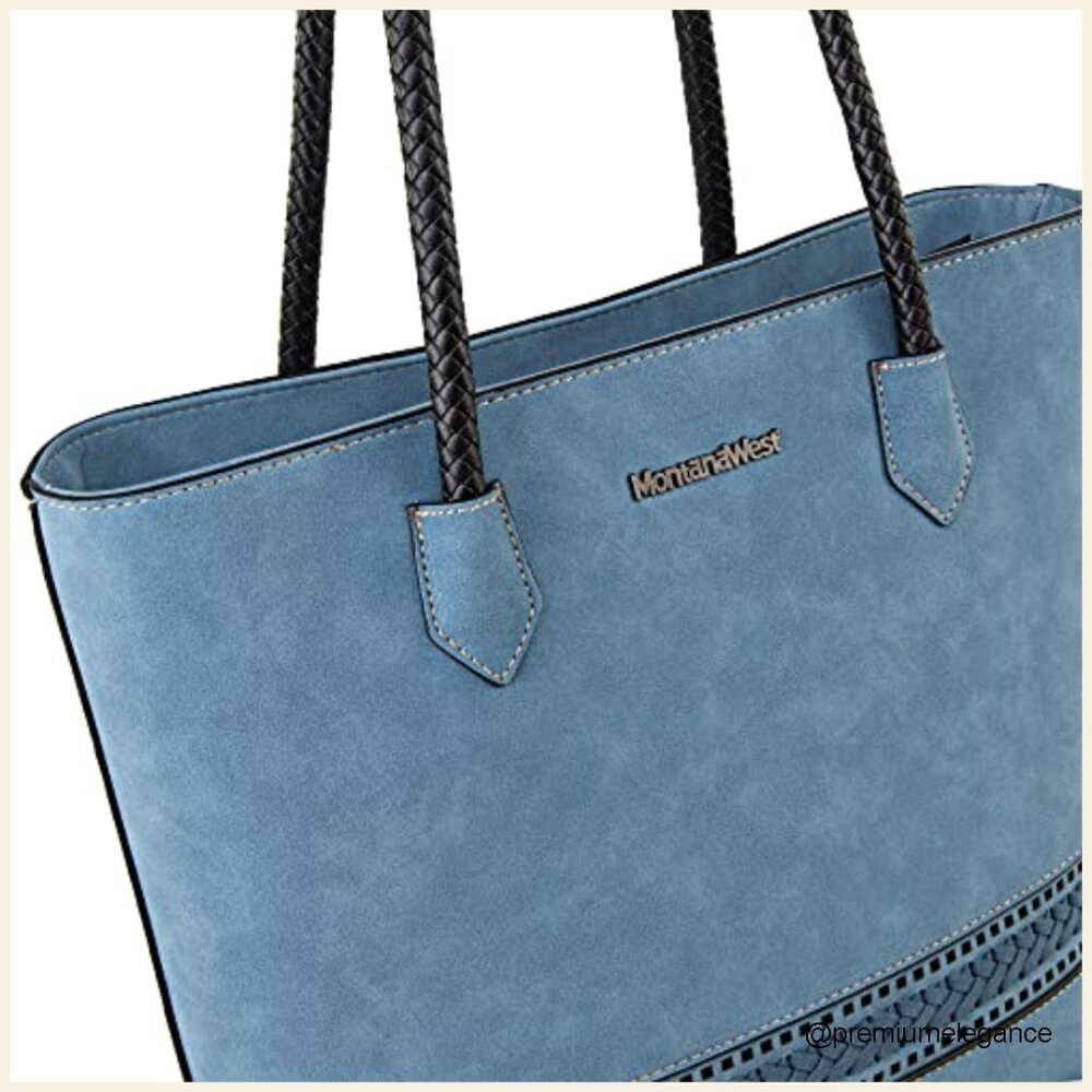 Large Vegan Leather Tote Bag with Back Zipper Pocket and Multiple Compartments - Picture 5 of 7
